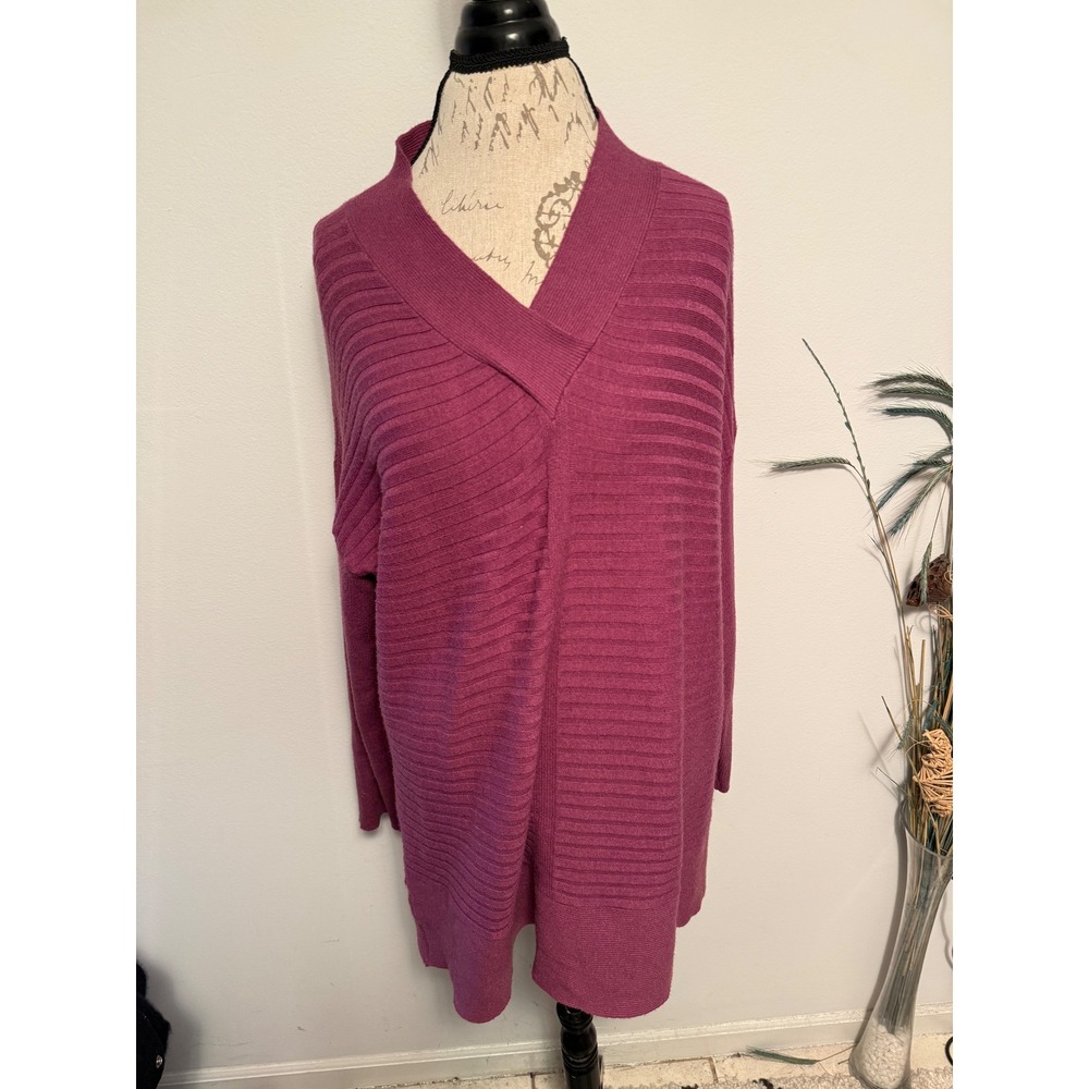 Soft Surroundings V Neck Ribbed Knit Tunic Sweater Magenta XL
